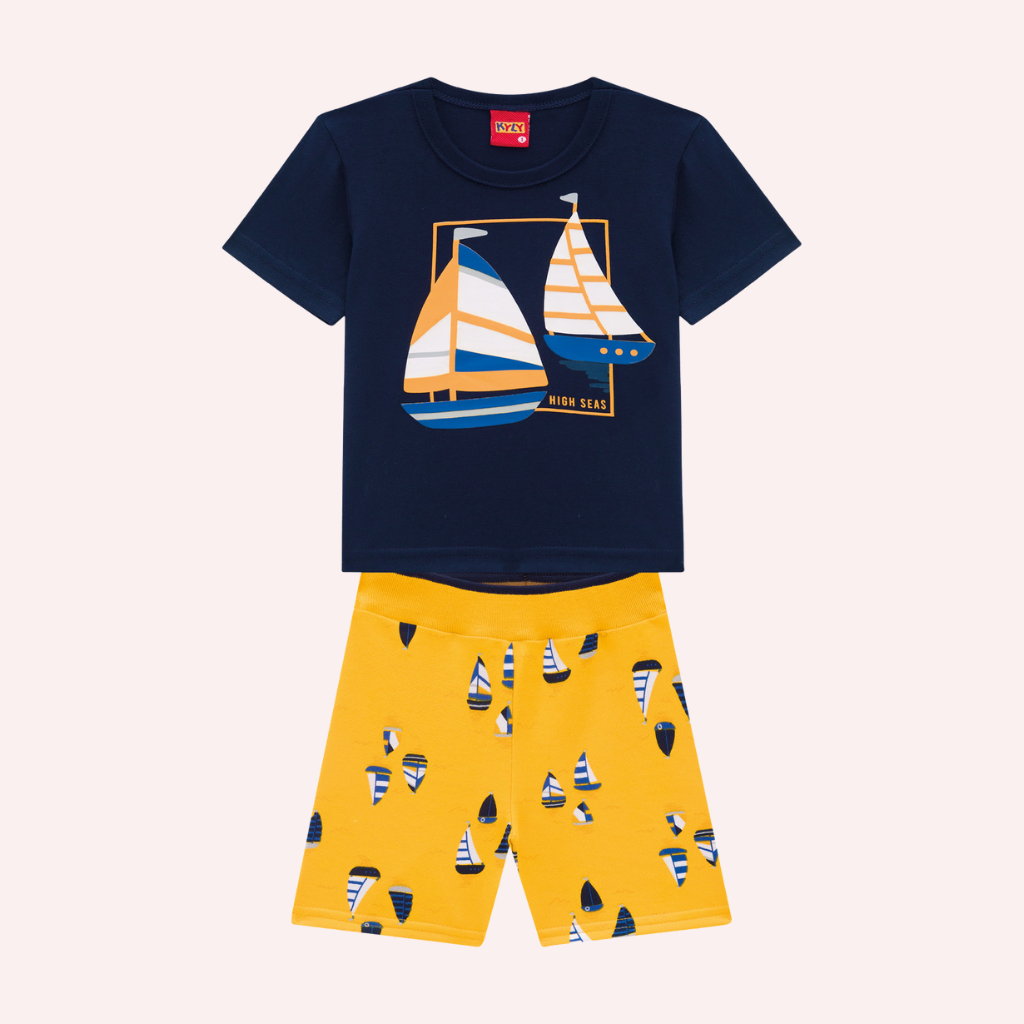 Kyly Sailboat Graphic T-Shirt and Printed Bermuda Shorts