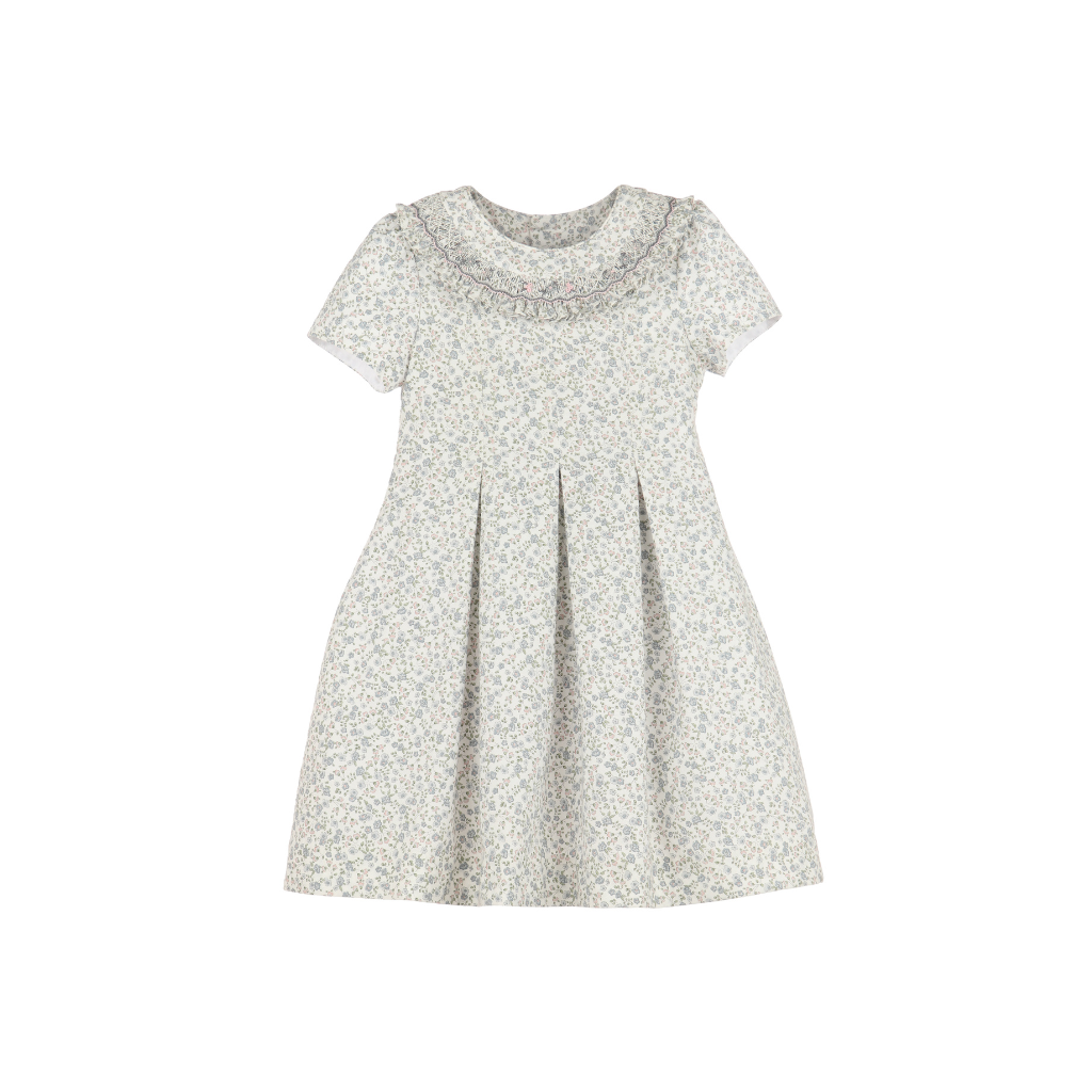 Luli & Me Blue Winter Floral Smock Dress