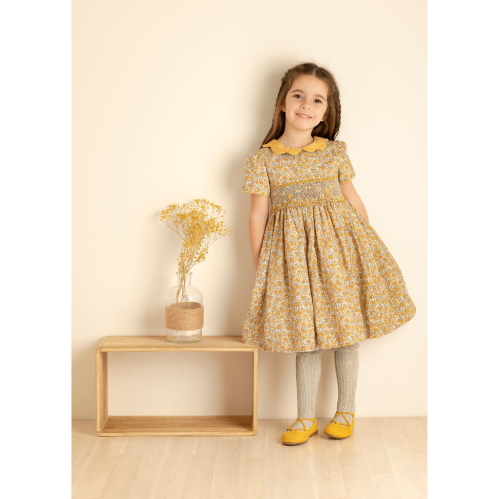 Luli & Me Honey Mustard Floral Dress