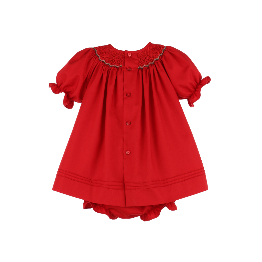 Luli & Me Red Holly Berry Smock Bishop