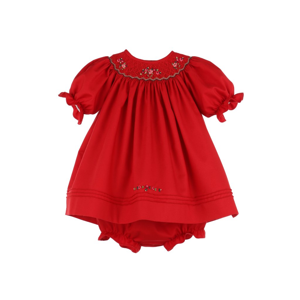 Luli & Me Red Holly Berry Smock Bishop