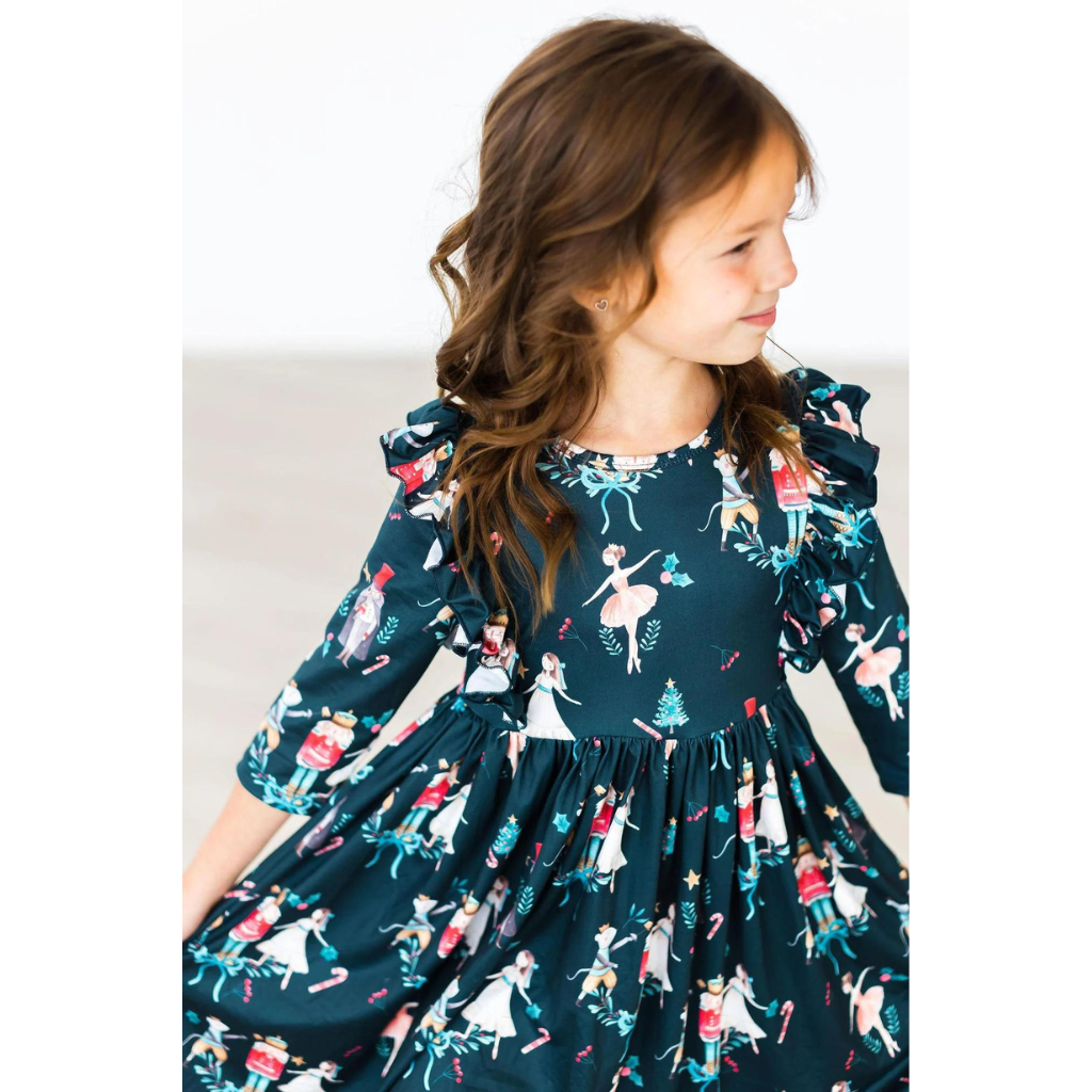 mila and rose christmas dresses Clara's Christmas 3/4 Sleeve Ruffle Twirl Dress