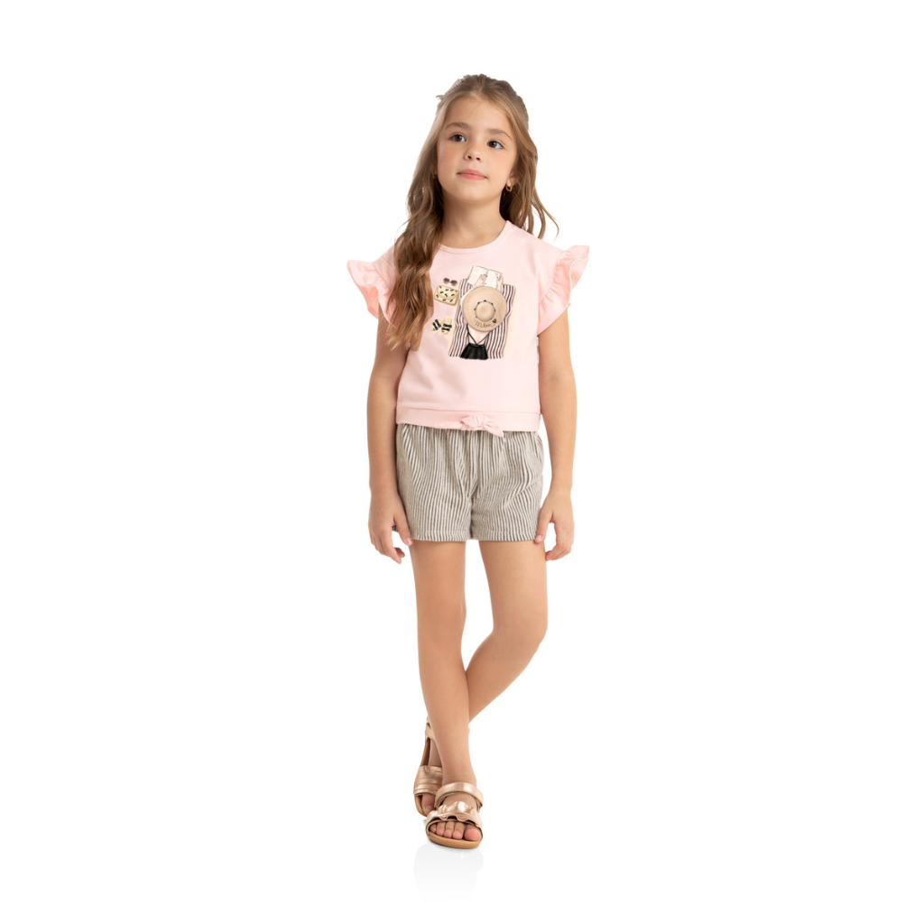Milon Beach Day Ruffled Graphic T-Shirt and Ruffled Striped Shorts