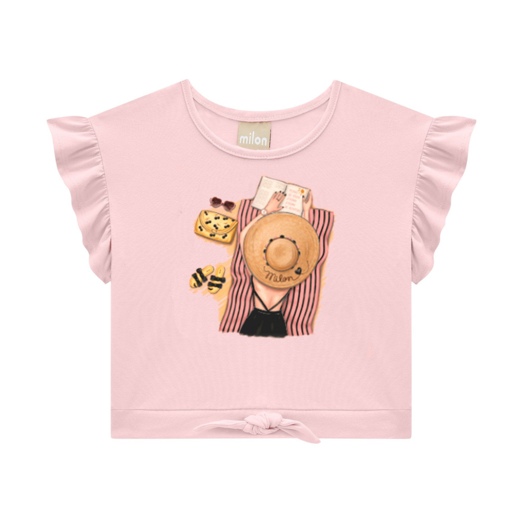 Milon Beach Day Ruffled Graphic T-Shirt and Ruffled Striped Shorts