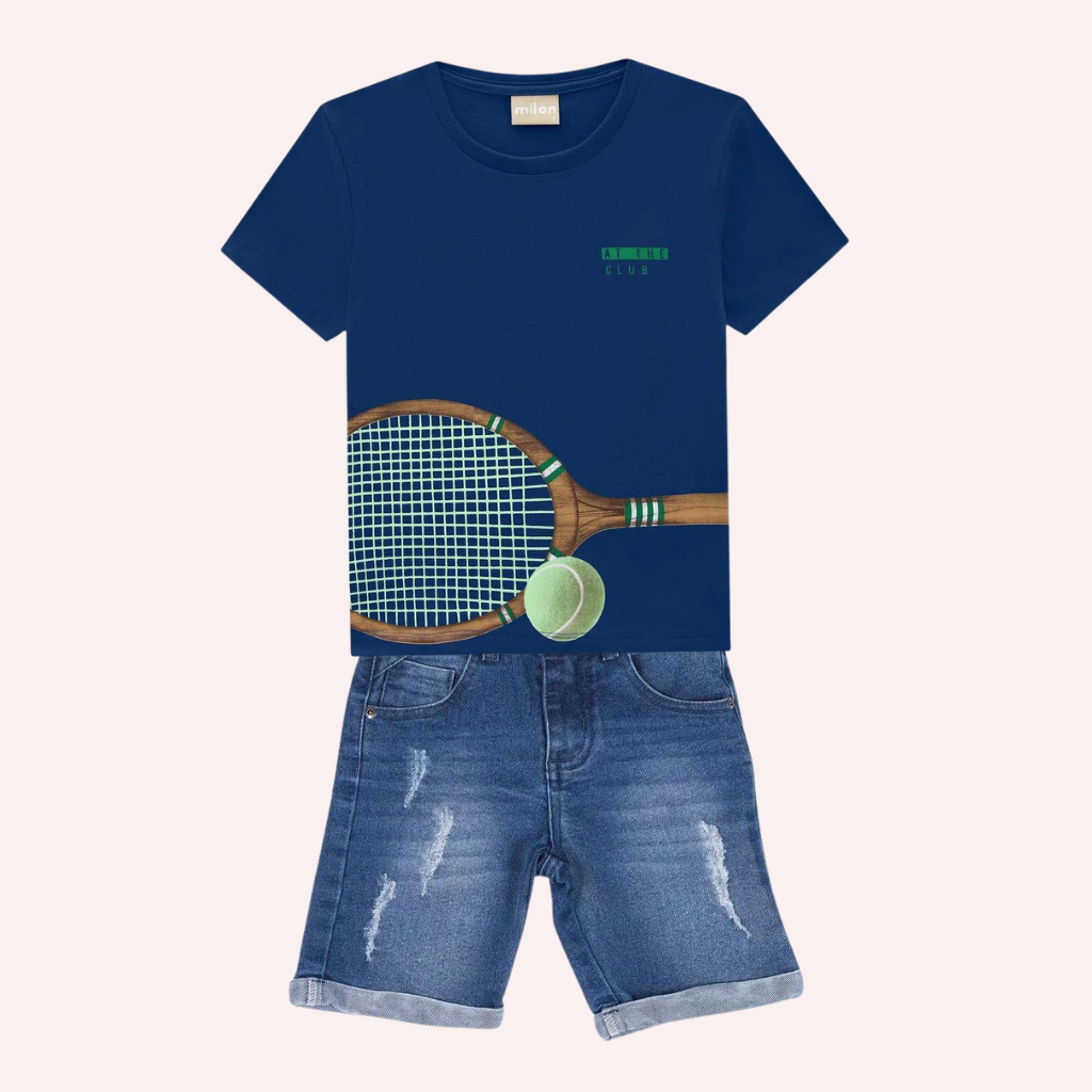 Milon Blue Tennis T-Shirt and Blue Jeans