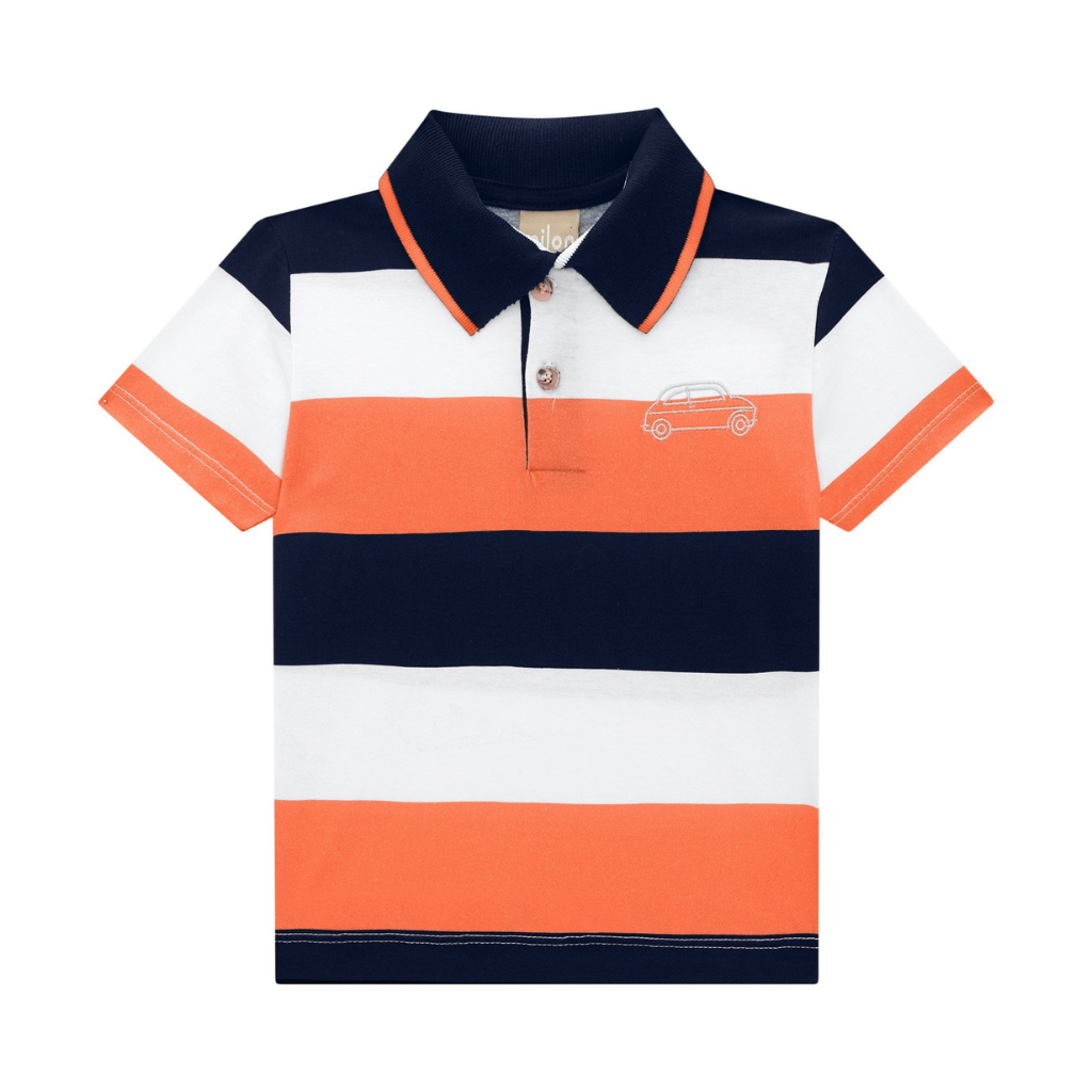 Milon Coral and Navy Striped Polo and Navy Twill Bermudas