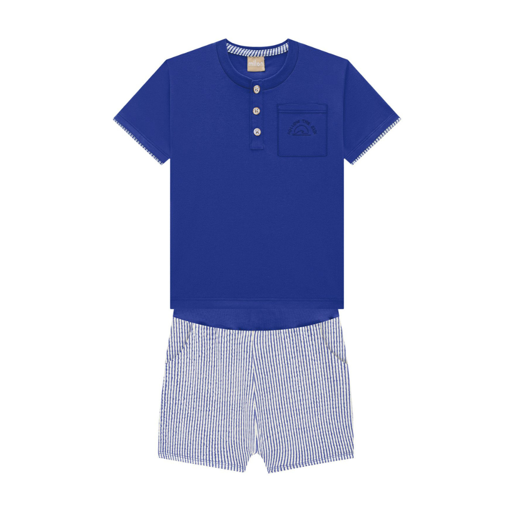 Milon Follow The Sun Button Up T-Shirt and Striped Shorts