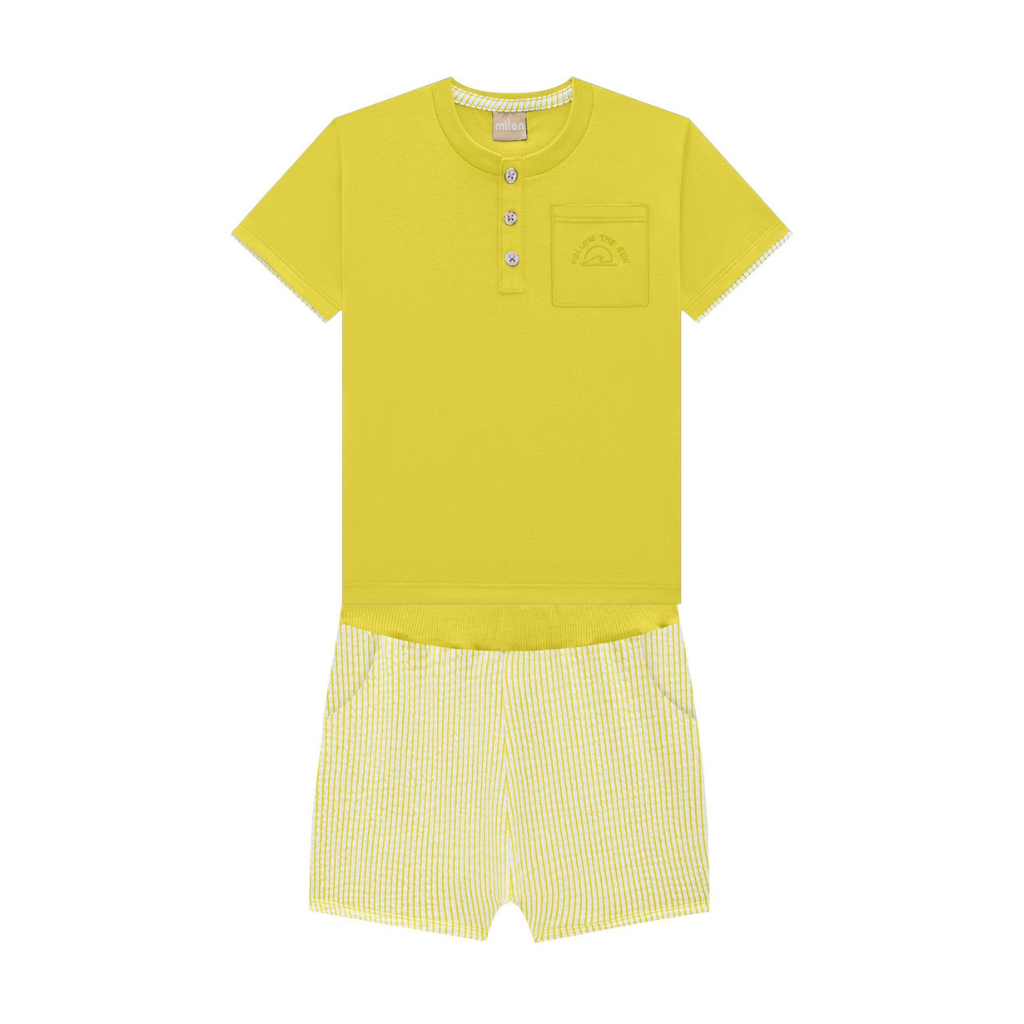 Milon Follow The Sun Button Up T-Shirt and Striped Shorts