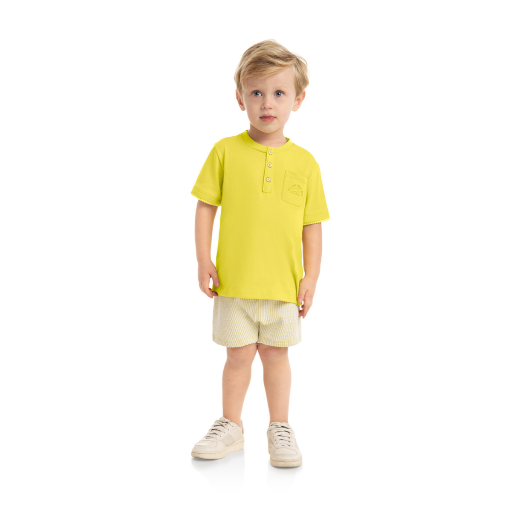 Milon Follow The Sun Button Up T-Shirt and Striped Shorts