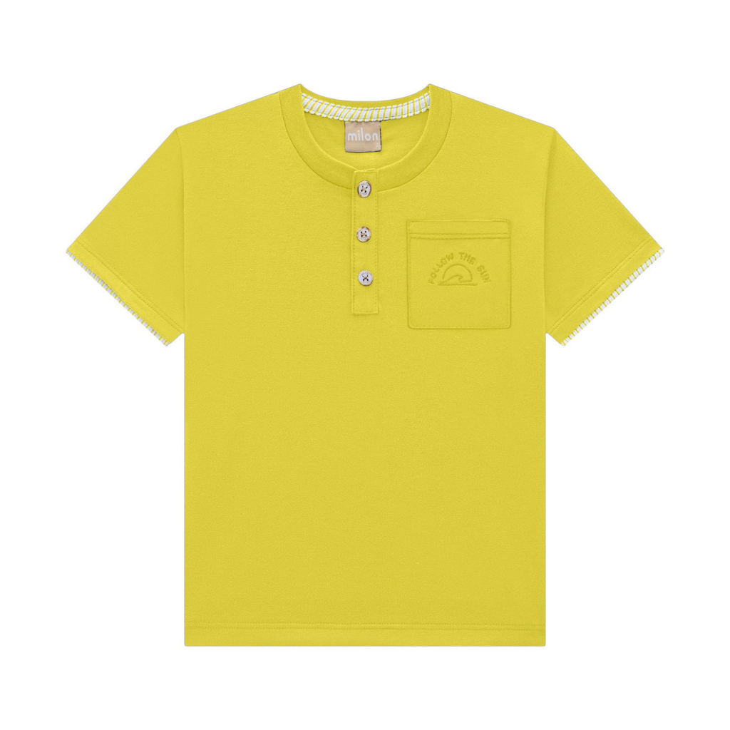 Milon Follow The Sun Button Up T-Shirt and Striped Shorts