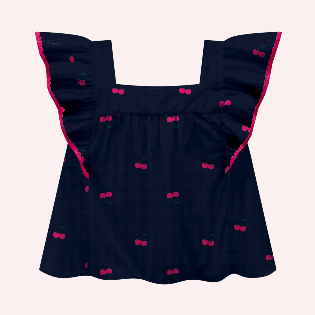 Nanai Blue Cherry Top and Pink Cotton Shorts