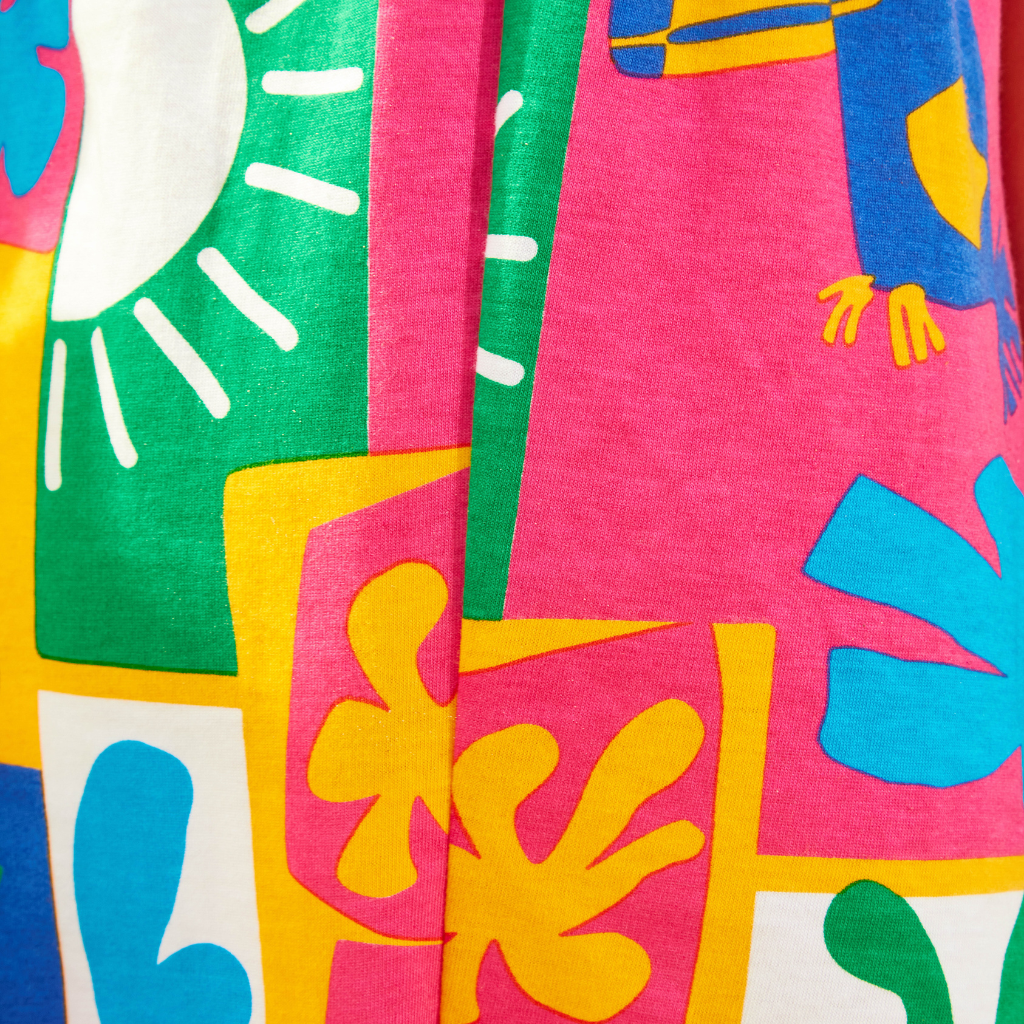 Nanai Ultra Pink Sleeveless Checkered and Printed Leaves Dress