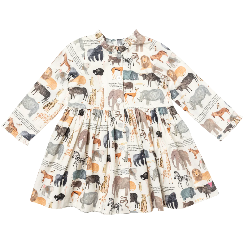 Pink Chicken Girls Autumn Dress - Animals of Africa