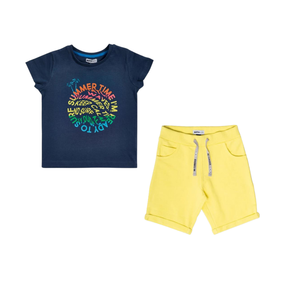 TUCTUC NK Beach Days Waves Navy T-Shirt and Yellow Knitted Bermuda Shorts Ref. KB04T405N2