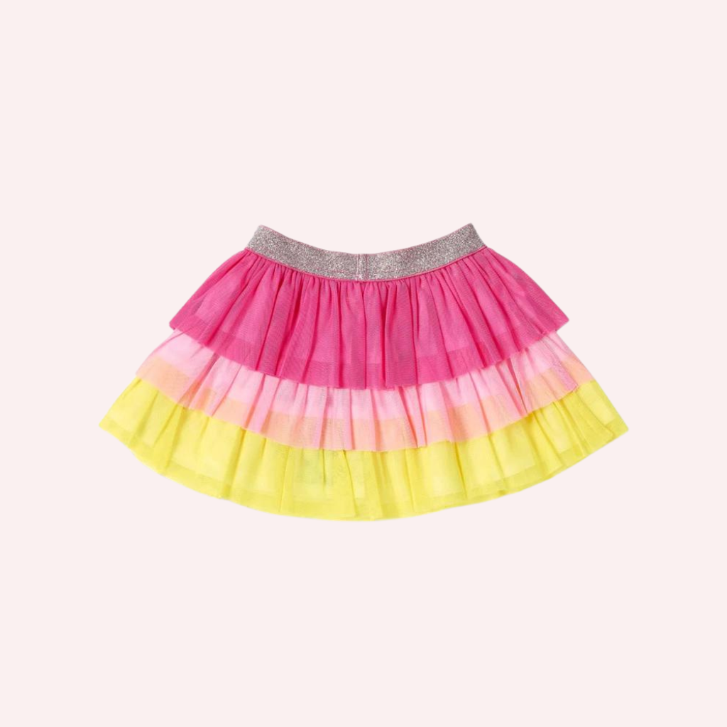 TucTuc Creamy Ice Long White Knit T-Shirt and Pink Knit Leggings and Tull Skirt (3 Piece Set)