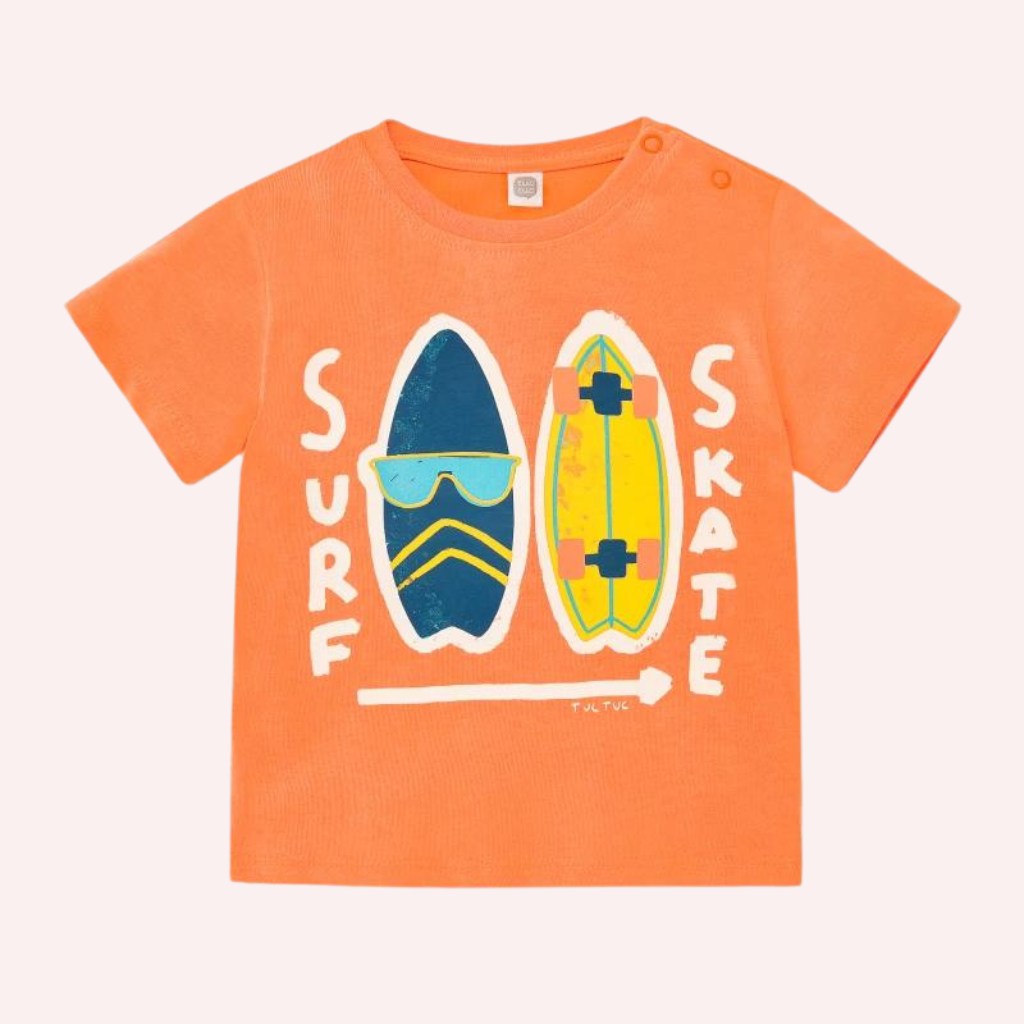 TucTuc Laguna Beach Orange Onit T-Shirt and Blue Knit Bermuda