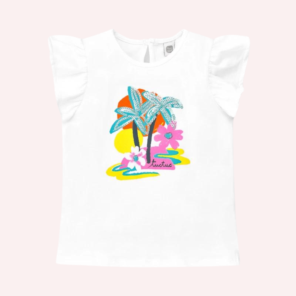TucTuc Laguna Beach White Knit T-Shirt and Fuchsia Knit Bermuda