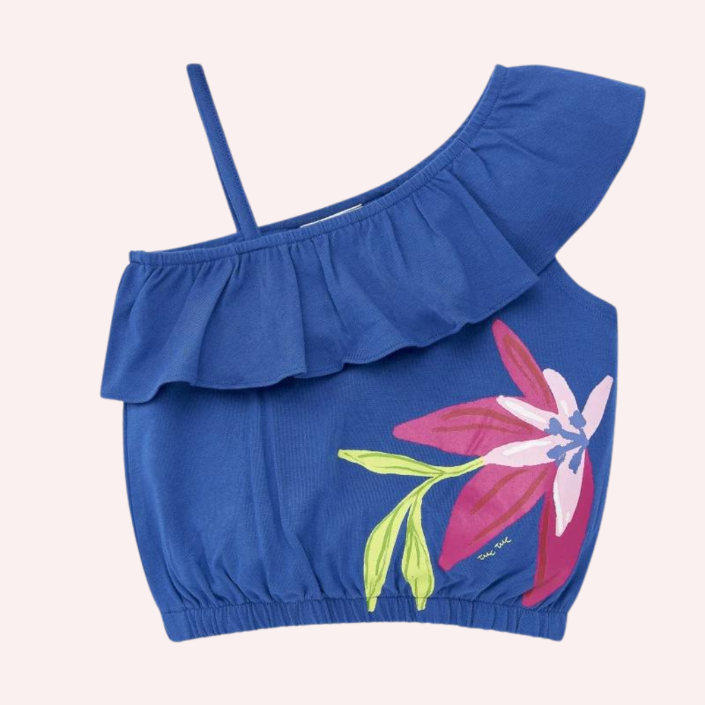 TucTuc NK Acid Bloom Blue Knitted T-Shirt and Green Poplin Skirt