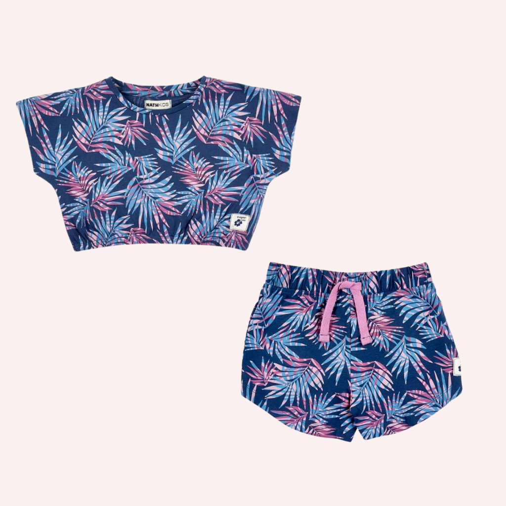 TucTuc NK California Chill Short Navy Knit T-Shirt and Printed Navy Knit Shorts