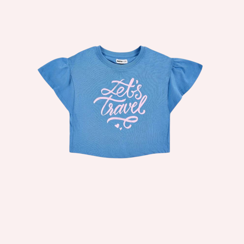 TucTuc NK Carnet De Voyage Pink and Blue Knit T-Shirts and Denim Shorts (3 Piece Set)C