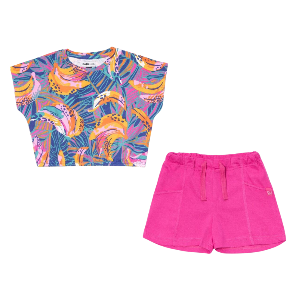 TucTuc NK Full Bloom Printed T-Shirt/ Lime Purple Knit Short