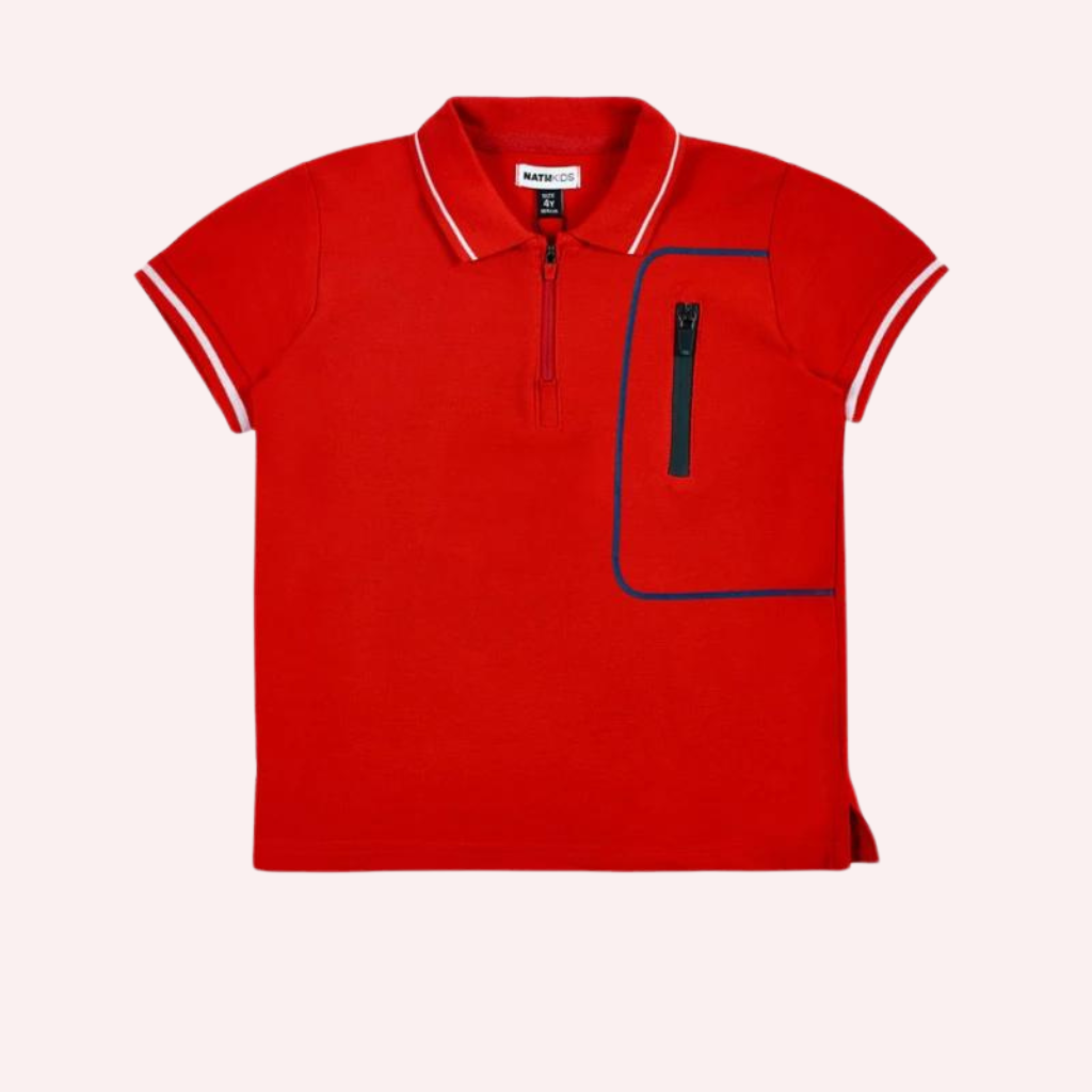 TucTuc NK Kayak Club Red Knit Polo and Beige Flat Bermuda Shorts