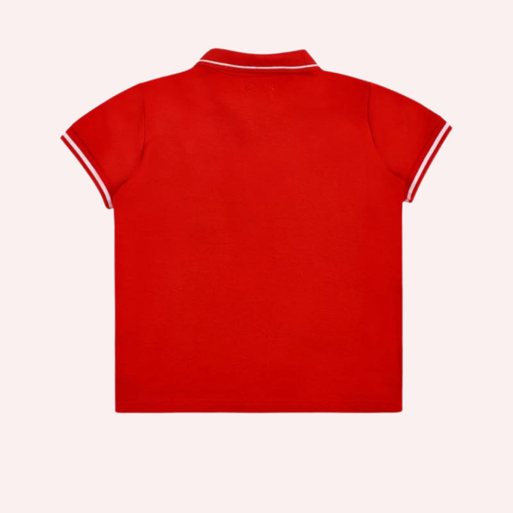 TucTuc NK Kayak Club Red Knit Polo and Beige Flat Bermuda Shorts
