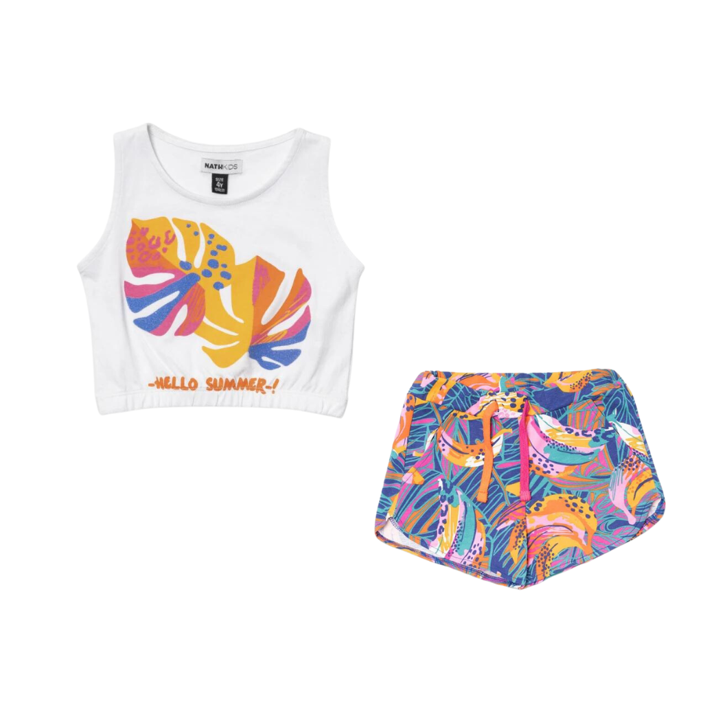 TucTuc NK White knit tank top and Full Bloom Girl's Printed Knit Shorts