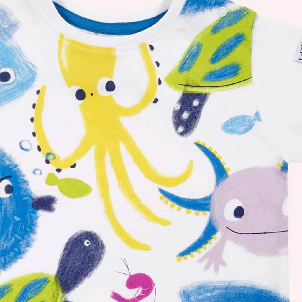 TucTuc Ocean Wonders Blue and White Knit Shorts Set