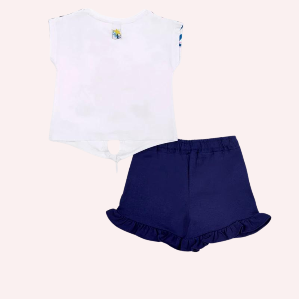 TucTuc Ocean Wonders Navy and White Knit Shorts Set