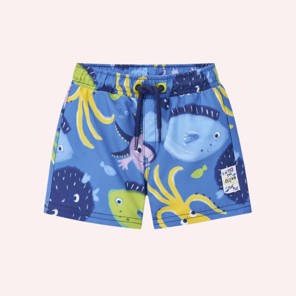 TucTuc Ocean Wonders White Knit T-Shirt and Swimtrunks Set