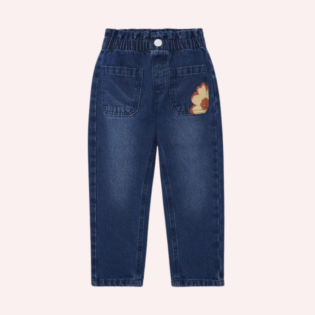 TucTuc Paradise Beach Orange Knitted Top and Blue Denim Pants