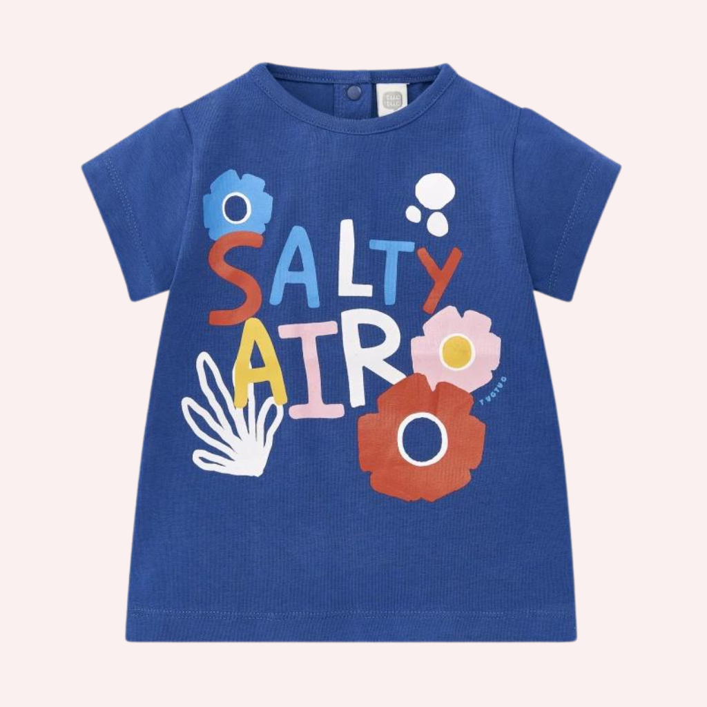 TucTuc Salty Air Blue Knitted T-Shirt and White Knit Shorts