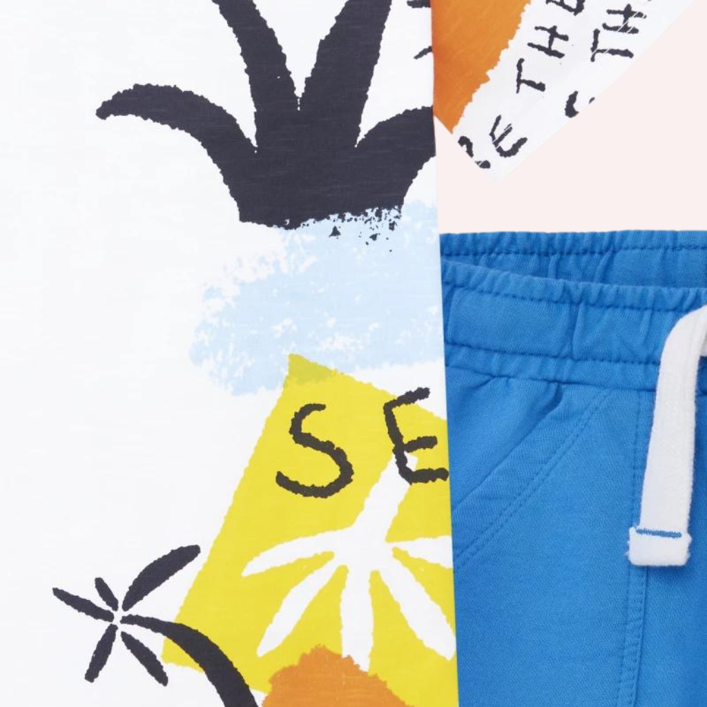 TucTuc Sons Of Fun White and Blue Knit Shorts Set