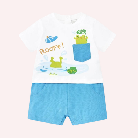 TucTuc Water Lilies Blue and white Knitted Baby Romper