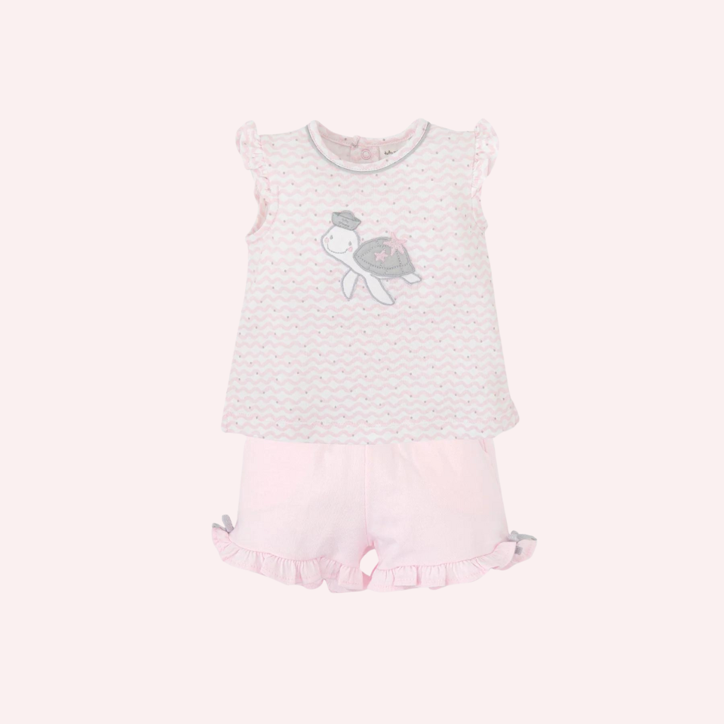 Tutto Piccolo Pink Sea Turttle Shorts Set