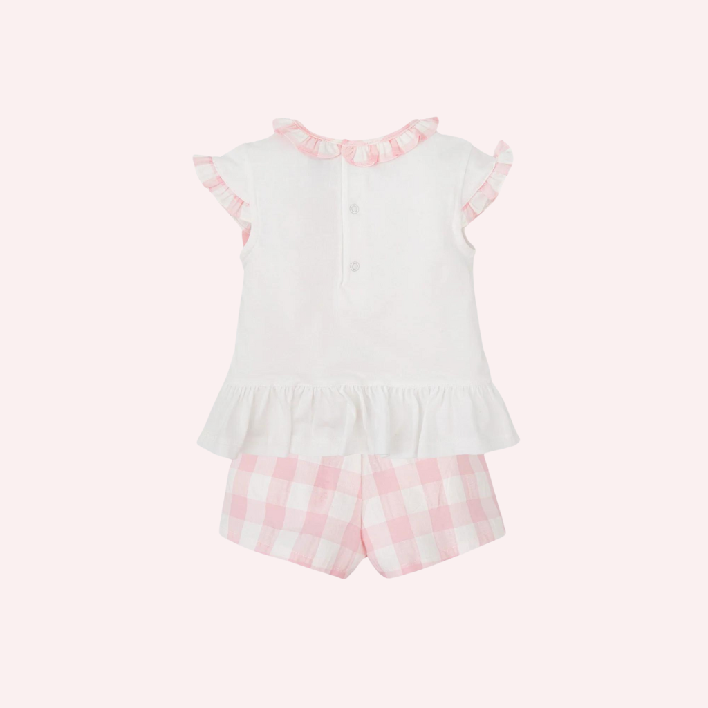 Tutto Piccolo Pink and White Vela Blouse and Shorts Set