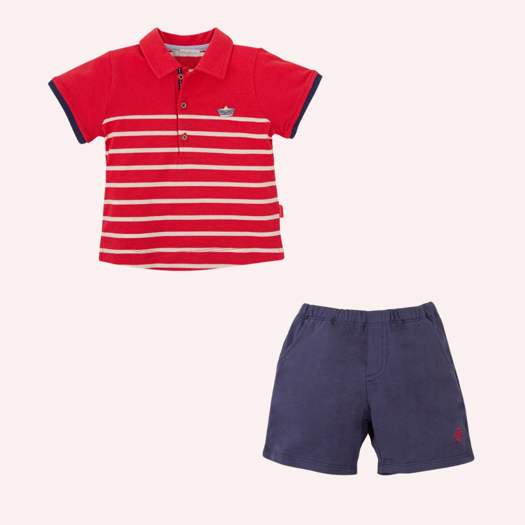 Tutto Piccolo Red Paper Boat Shorts Set