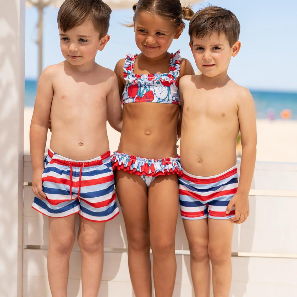 Tutto Piccolo Red Swim Trunks and Shirt Set