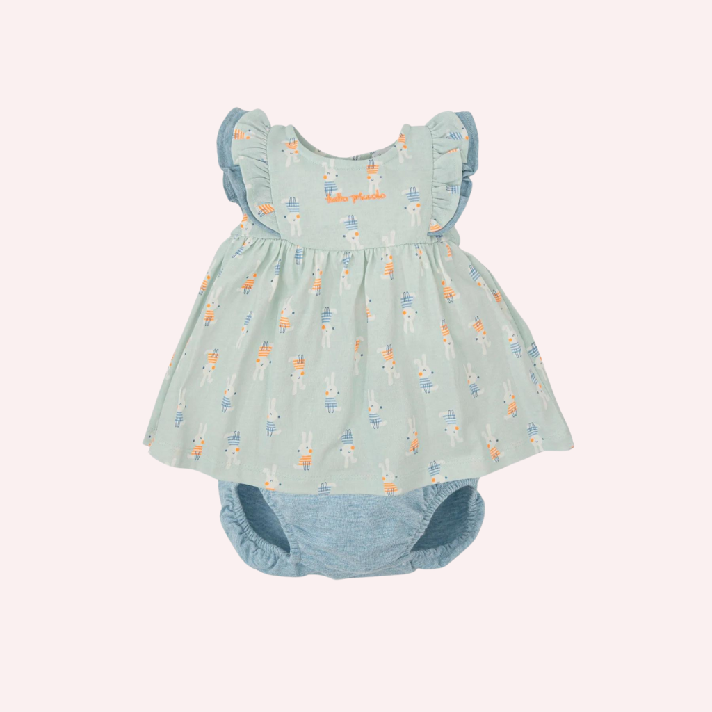 Tutto Piccolo Sea Green Bunny Dress with Briefs
