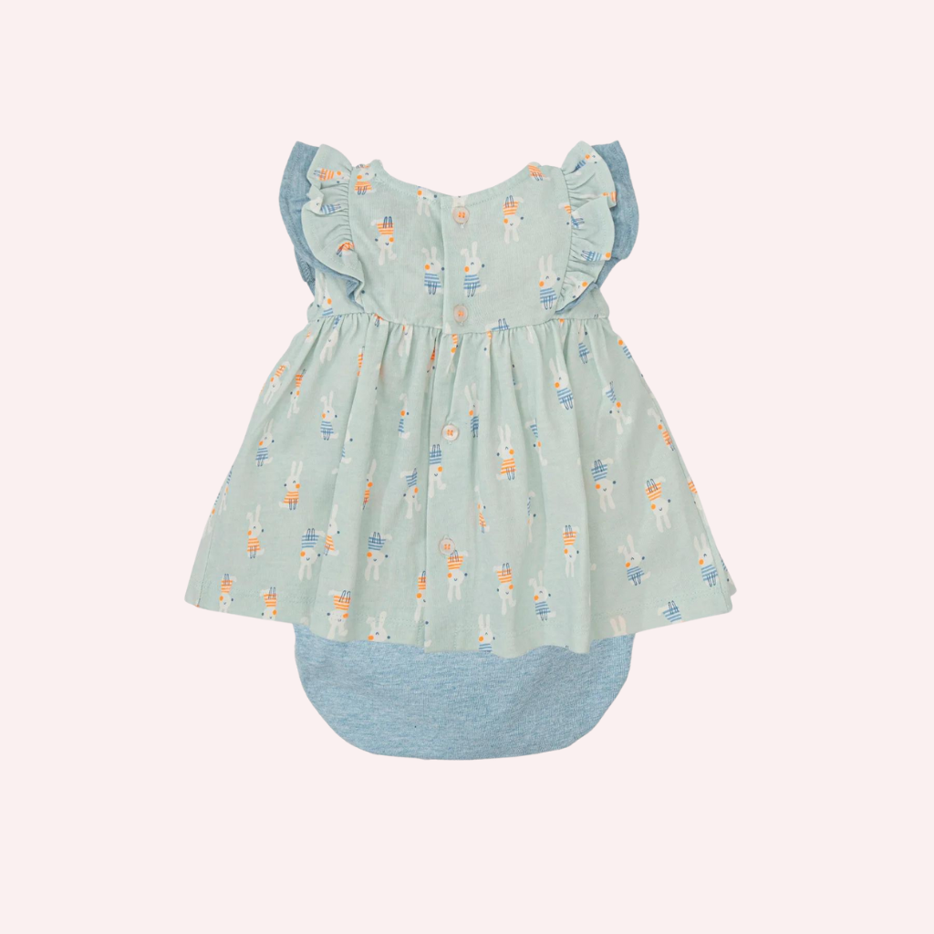 Tutto Piccolo Sea Green Bunny Dress with Briefs