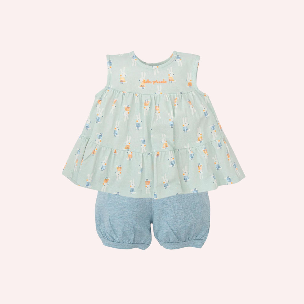 Tutto Piccolo Sea Green Bunny Sleeveless Top and Shorts Set