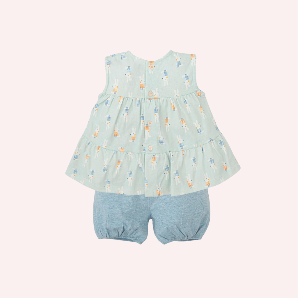 Tutto Piccolo Sea Green Bunny Sleeveless Top and Shorts Set