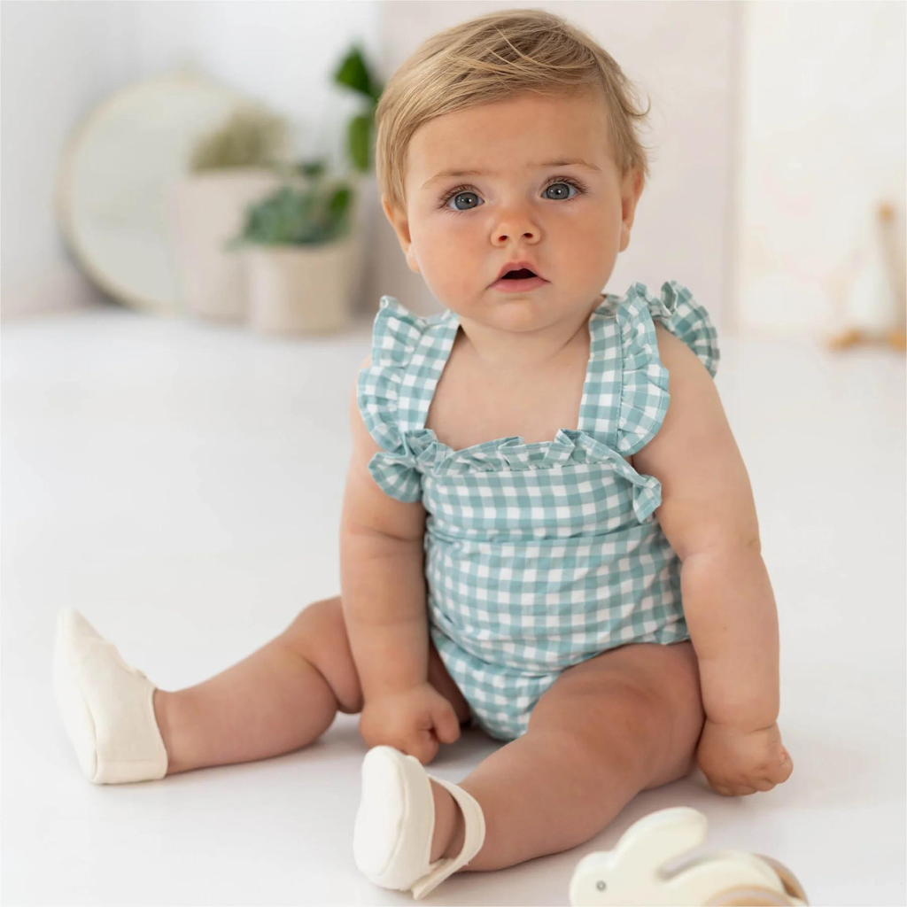 Tutto Piccolo Sea Green Ruffled Sleeves Babygrow