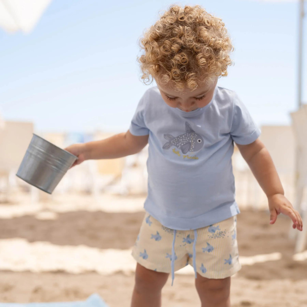 Tutto Piccolo Sky Blue T-Shirt and Yellow Swim Trunks