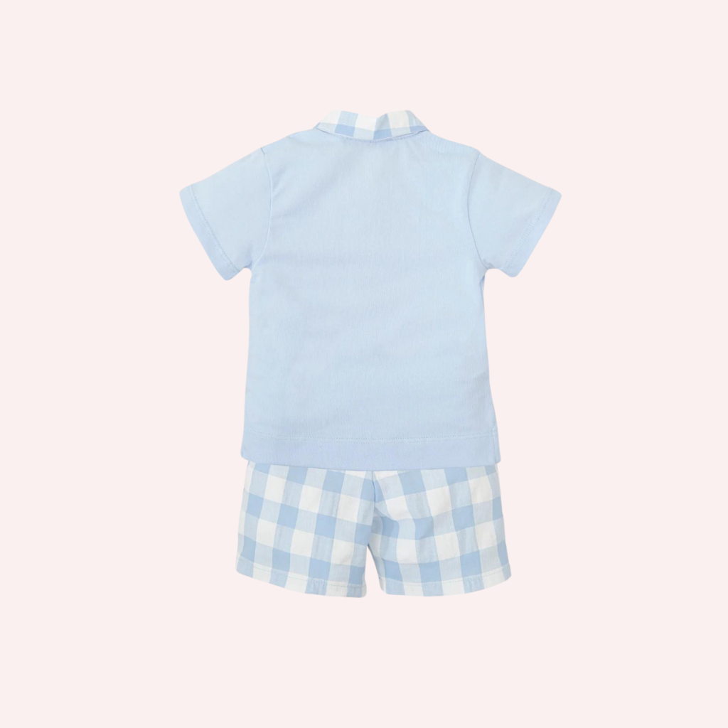 Tutto Piccolo Sky Blue and White Polo and Shorts Set