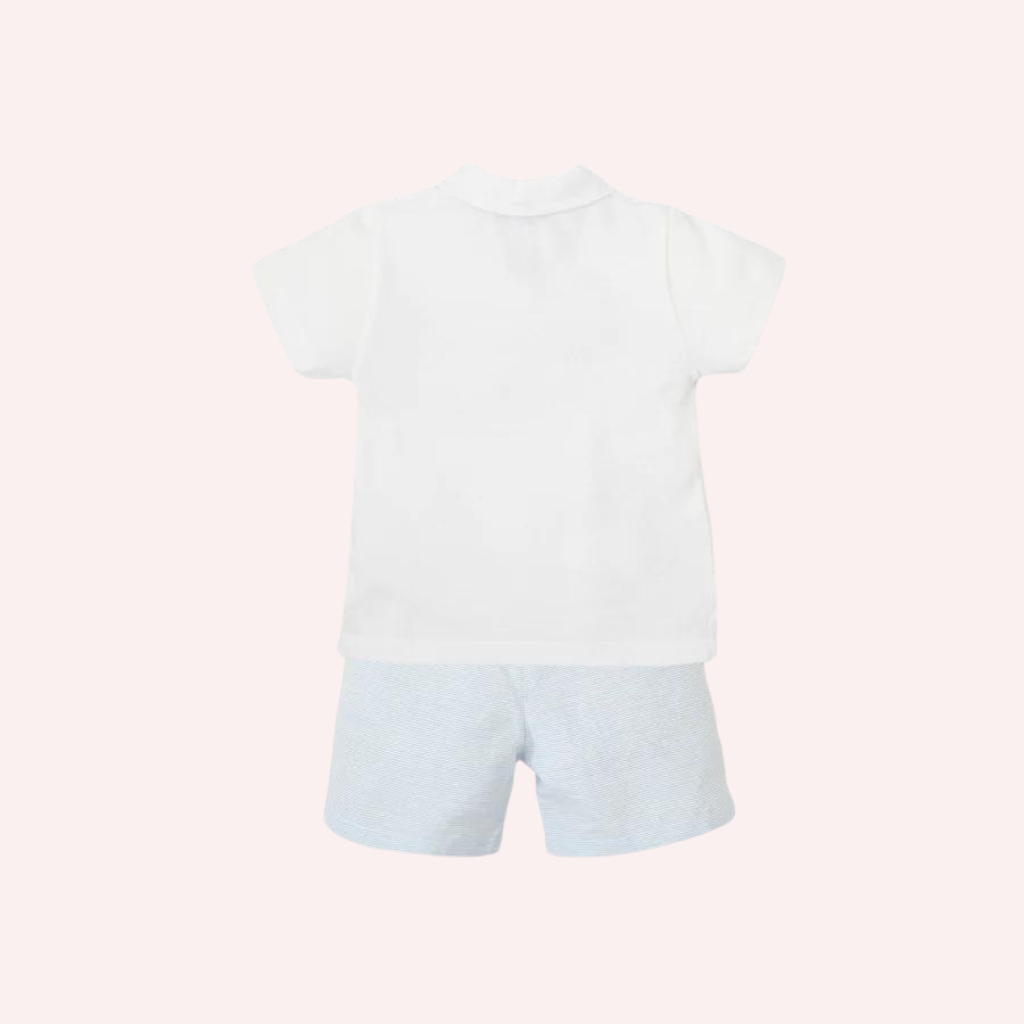 Tutto Piccolo White and Sky Blue LaCrosse Polo 2 Piece Set