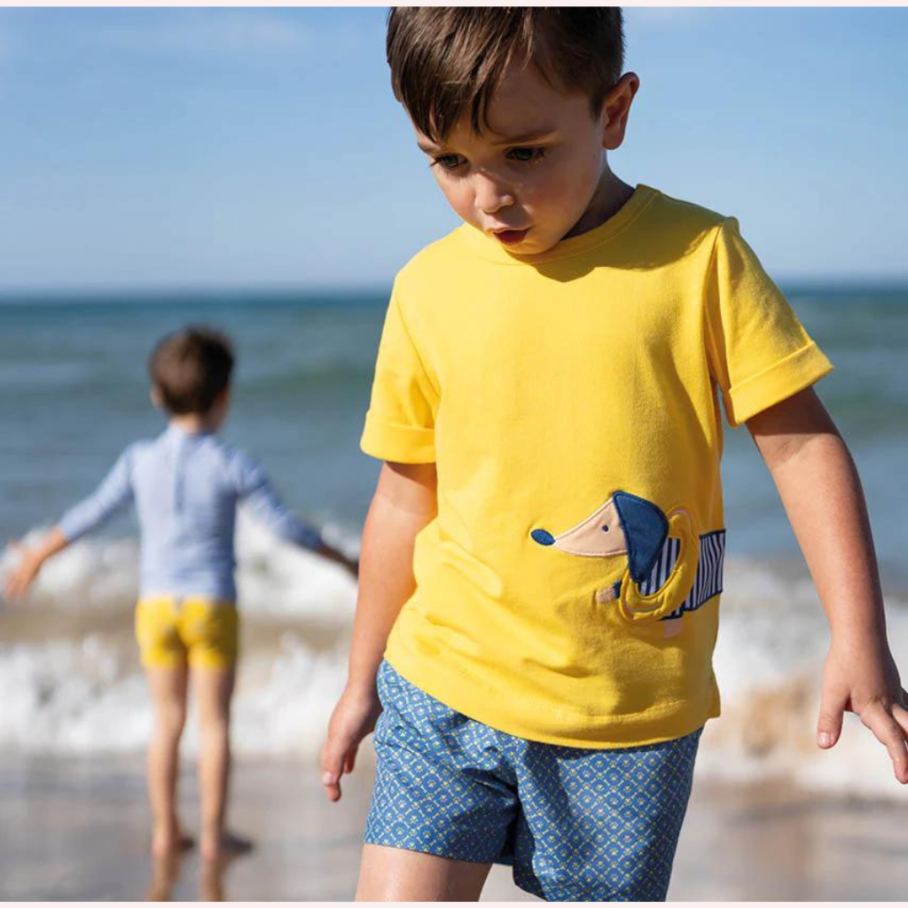 Tutto Piccolo Yellow T-Shirt and Atlantic Blue Swimtrunks