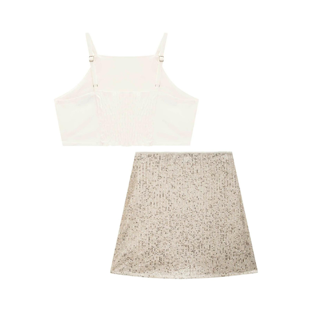 Vic & Vicky Paetê Radiance Super Satin Cropped Top and Skirt