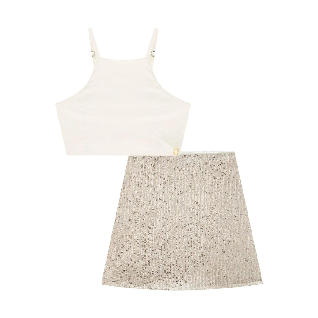 Vic & Vicky Paetê Radiance Super Satin Cropped Top and Skirt